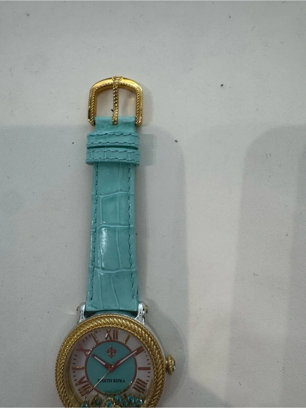 New Judith Ripka Oasis Cushion Case Turquoise Leather Diamonique Watch